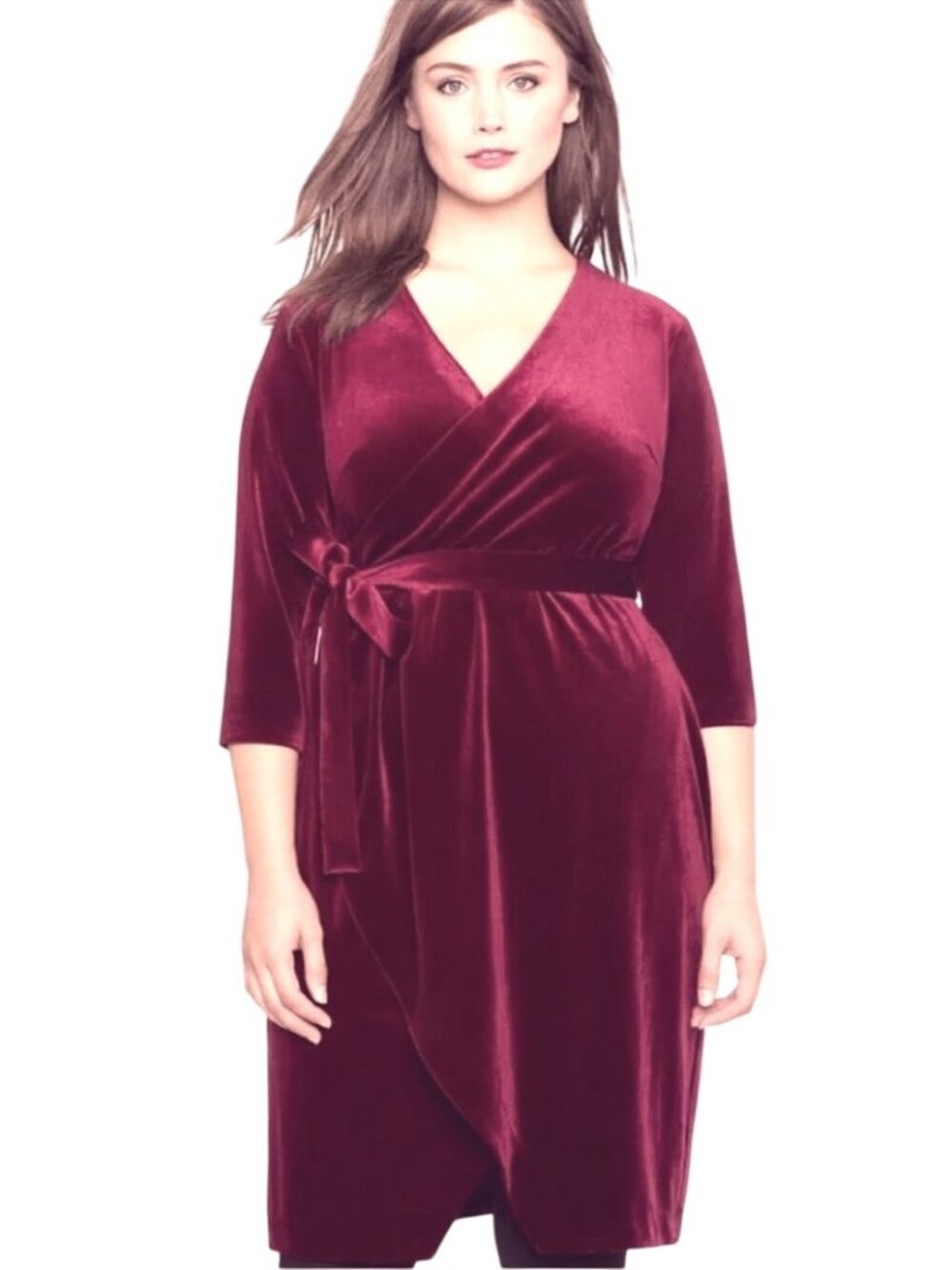 Eloquii Burgundy Velvet True Wrap Dress Size 16 Velour Christmas Holiday Party